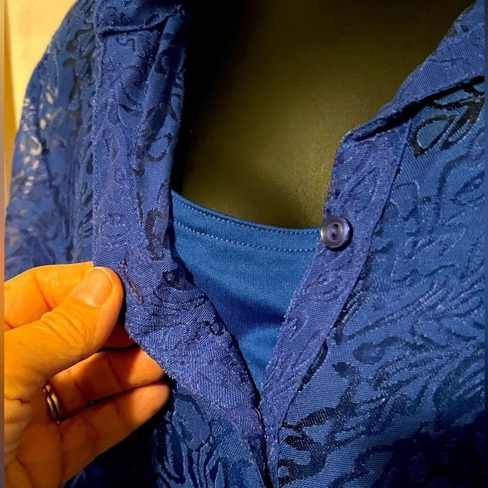 Erika 2 Piece Royal Blue Tank/Lacy Top Combo Set Rolled Sleeve Womens Sz L